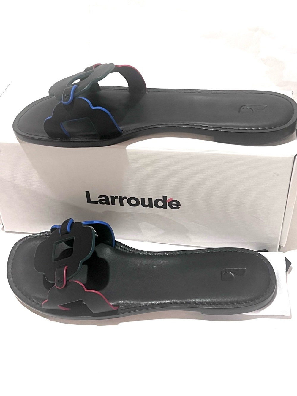 Larroude Margherita Leather Slide Sandal Black Size 10 - Picture 8 of 11